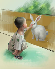 摸摸兔兔插画图片壁纸