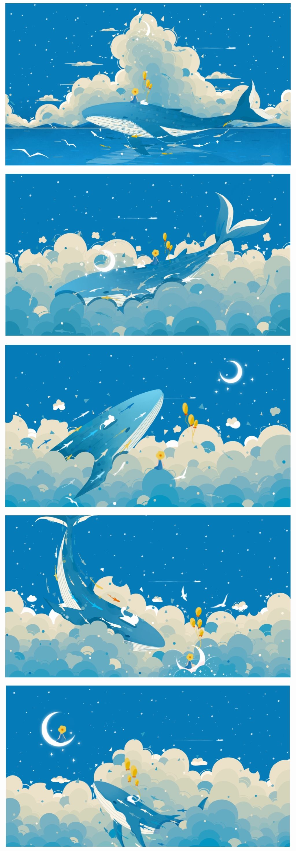 一张关于鲸鱼合集的长图插画图片壁纸