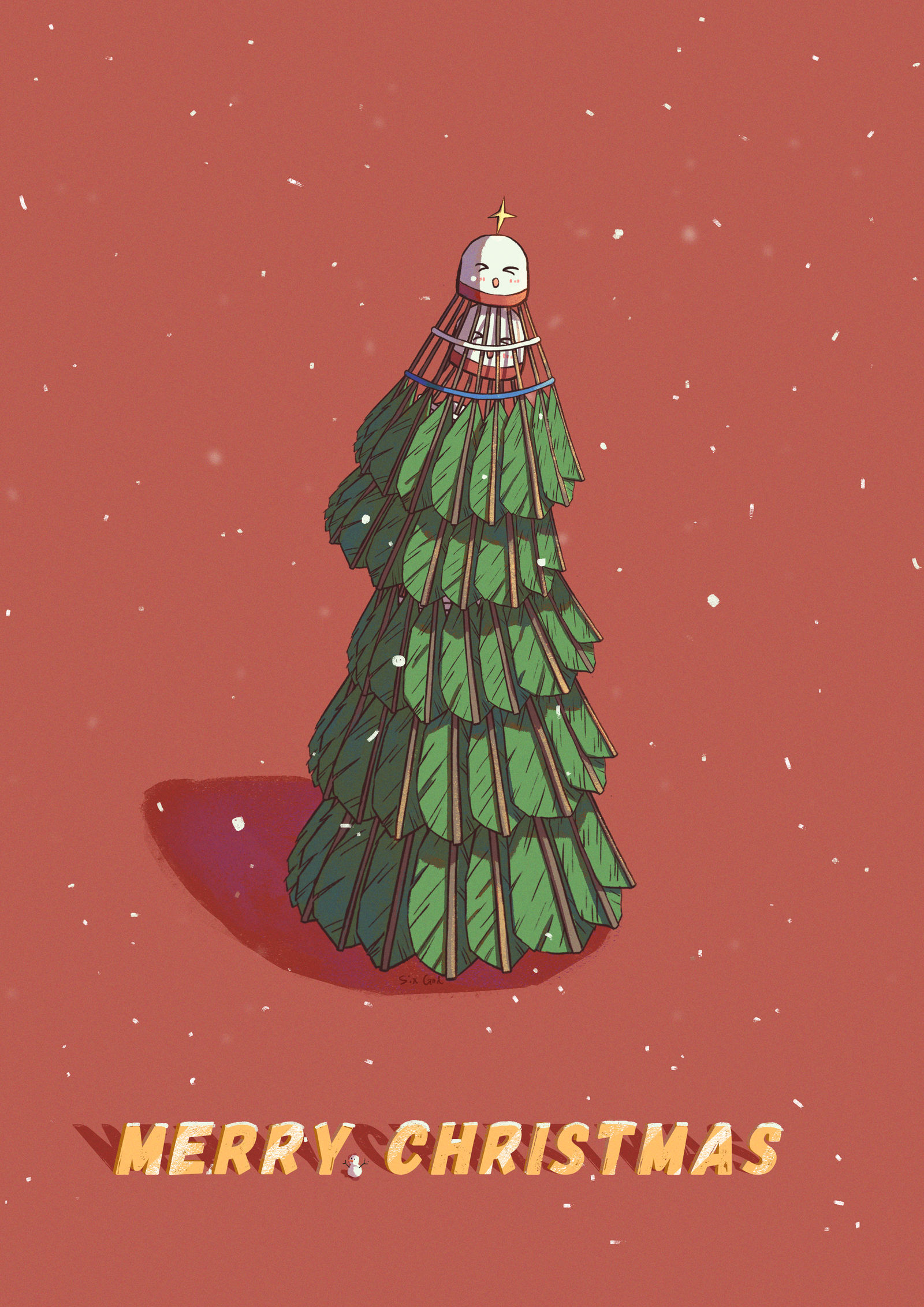 羽毛球圣诞树插画图片壁纸