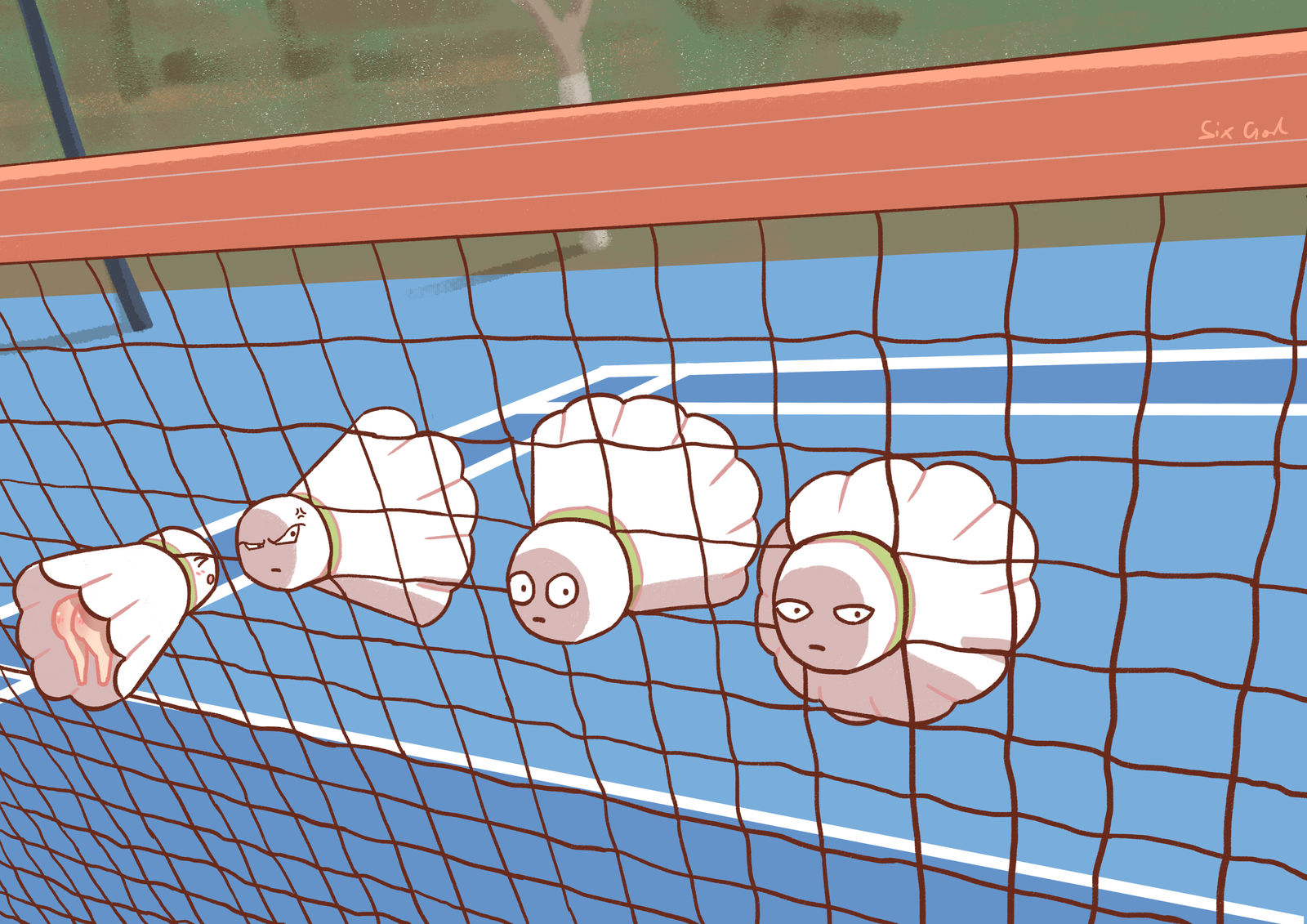 关于打羽毛球挂网的下场插画图片壁纸