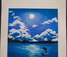 月下海（仿画）-手绘纸绘