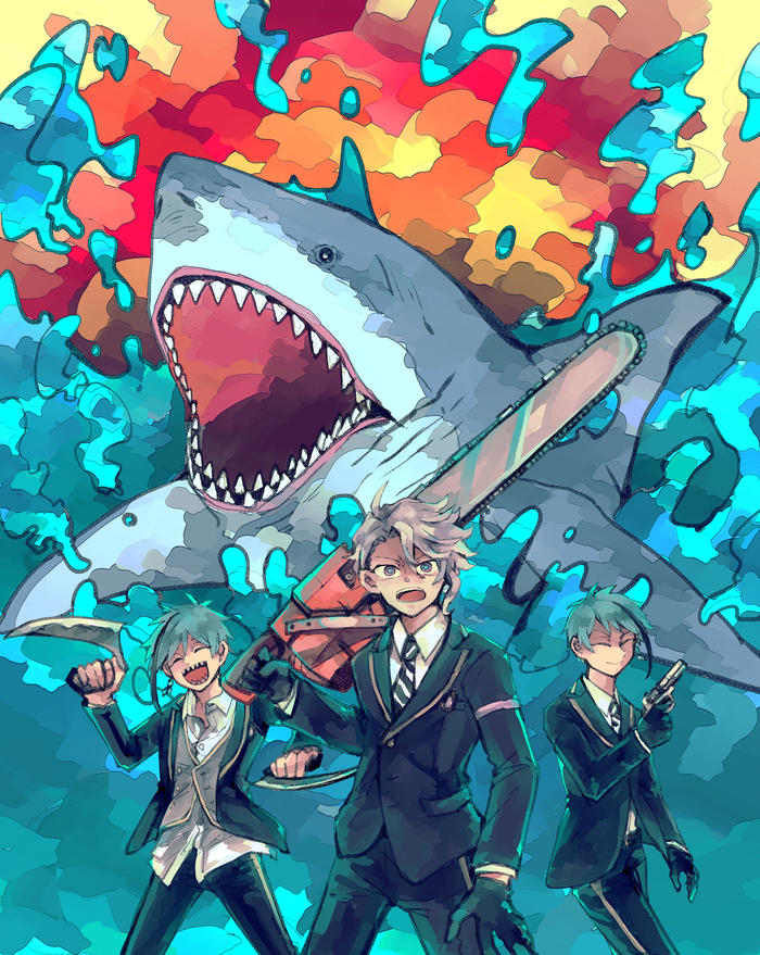 魔法大鲨鱼vs八通feat.海参插画图片壁纸