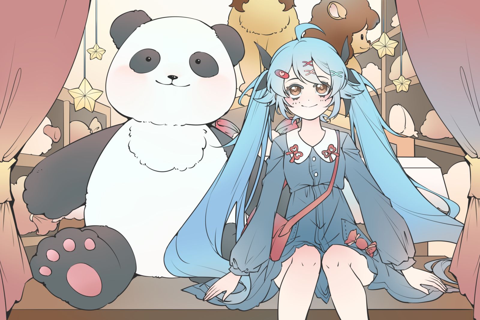 fufu和大熊猫插画图片壁纸
