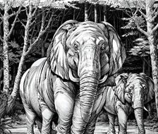 大象的凝视-手绘线稿大象