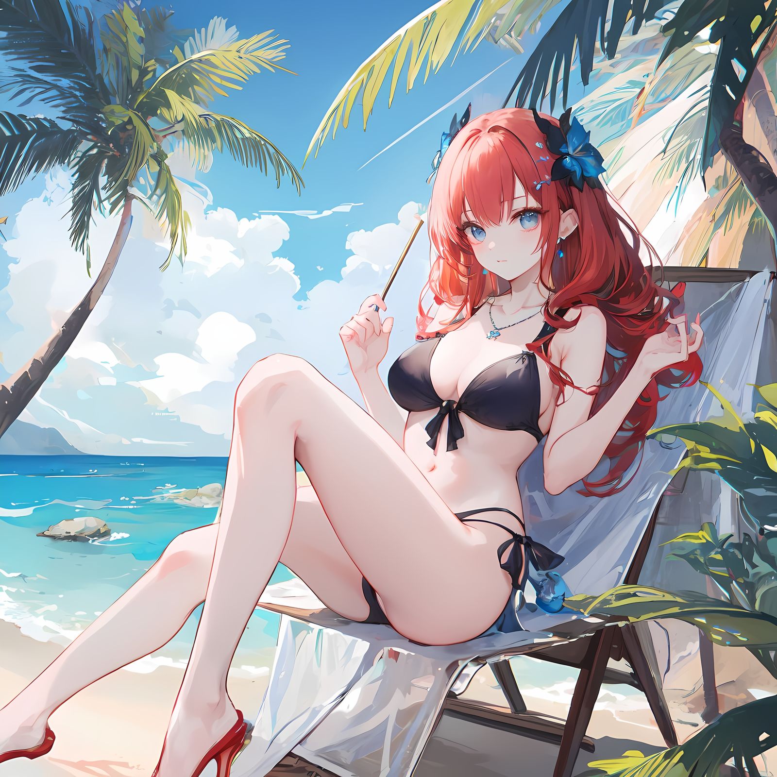 沙滩-二次元裸腿美女