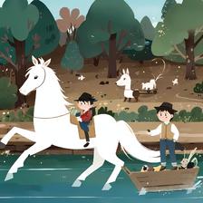 骑白马的小孩子插画图片壁纸