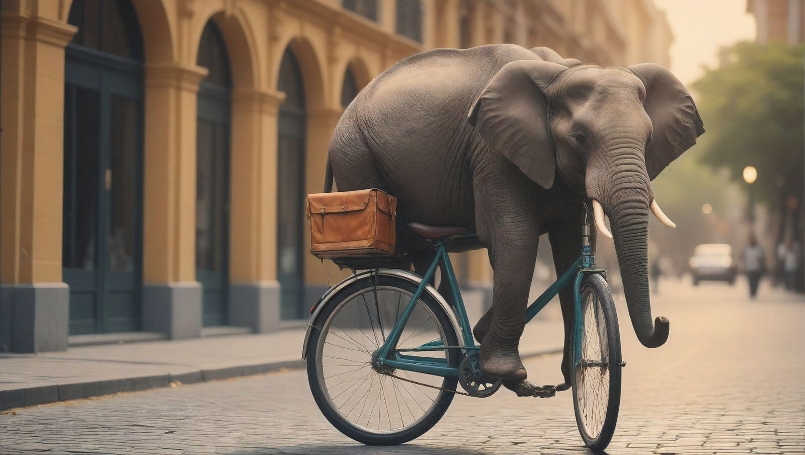 骑自行车的大象插画图片壁纸