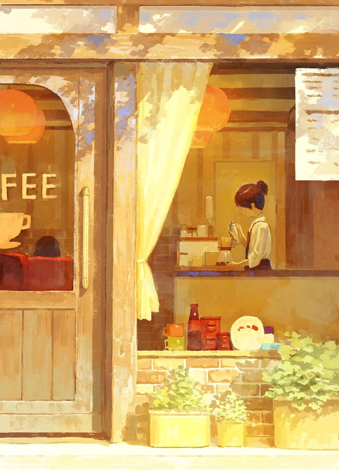 喫茶店插画图片壁纸