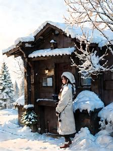 雪原之家，暖冬小屋插画图片壁纸
