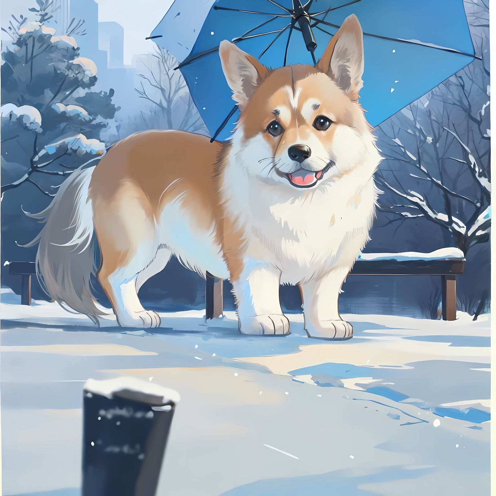 雪天的狗崽-小清新柯基