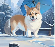 雪天的狗崽-小清新柯基