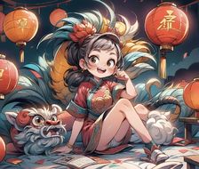 龙娃龙女-新春儿童插画瑞雪迎春,画笔传情