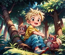 森林里的小男孩-儿童插画儿童绘本
