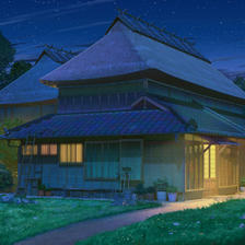 日本村的家夜插画图片壁纸