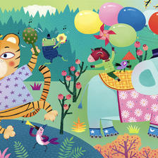 四季森林里的可爱动物，横幅拼图玩具插画插画图片壁纸