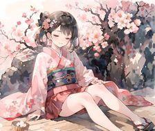 樱花-水彩和服