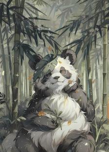 竹林深处，熊猫的宁静世界插画图片壁纸