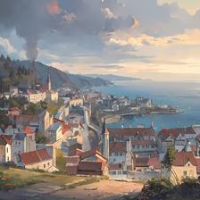 旧欧洲沿海城市的风景画头像同人高清图