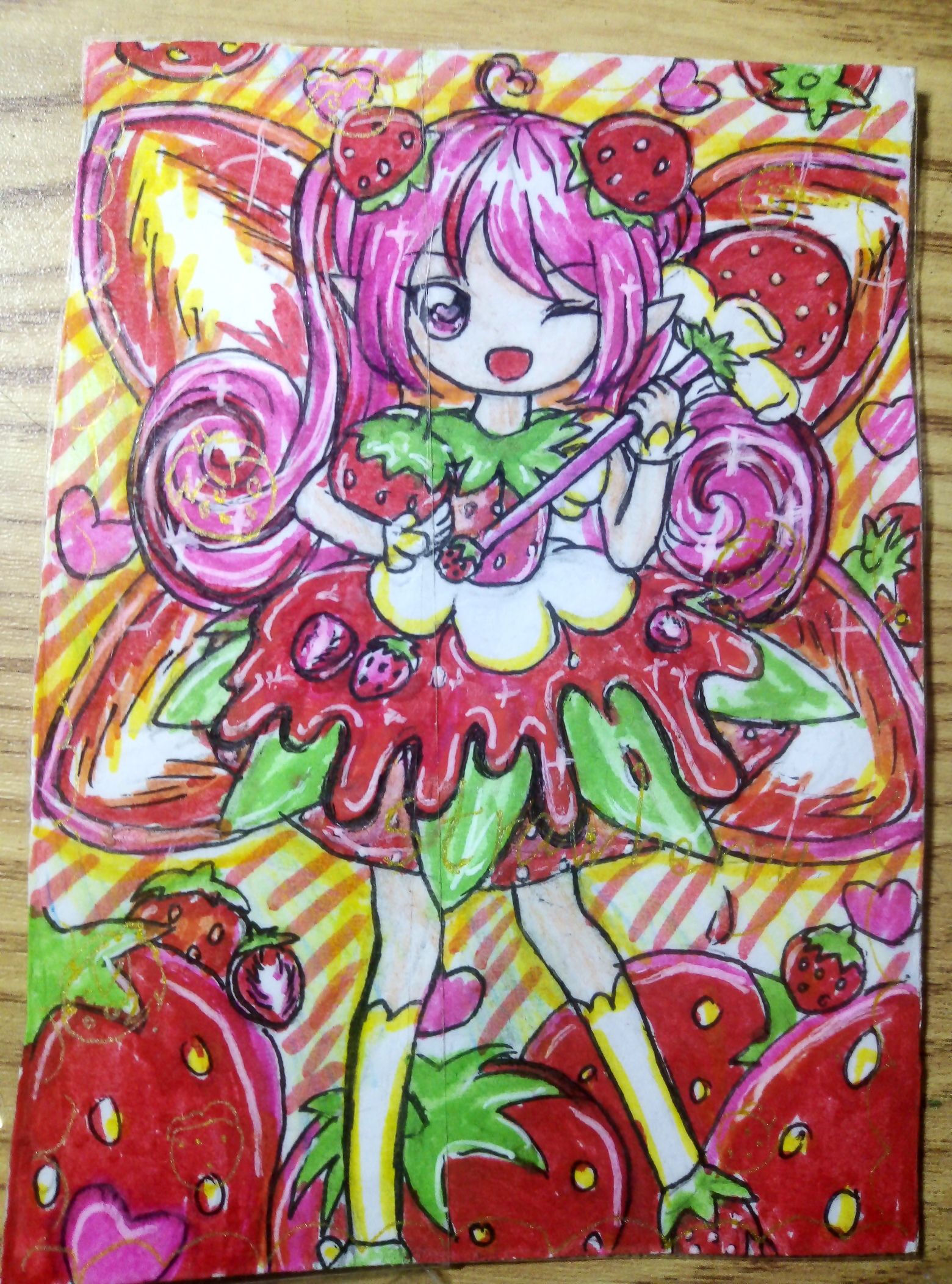 草莓甜心插画图片壁纸