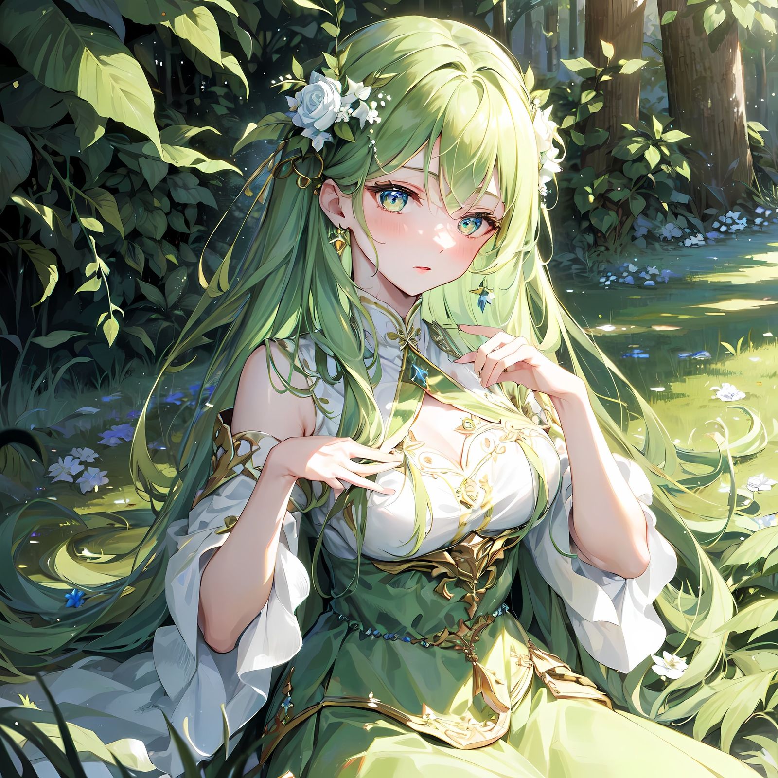 绿发少女与森林之歌插画图片壁纸