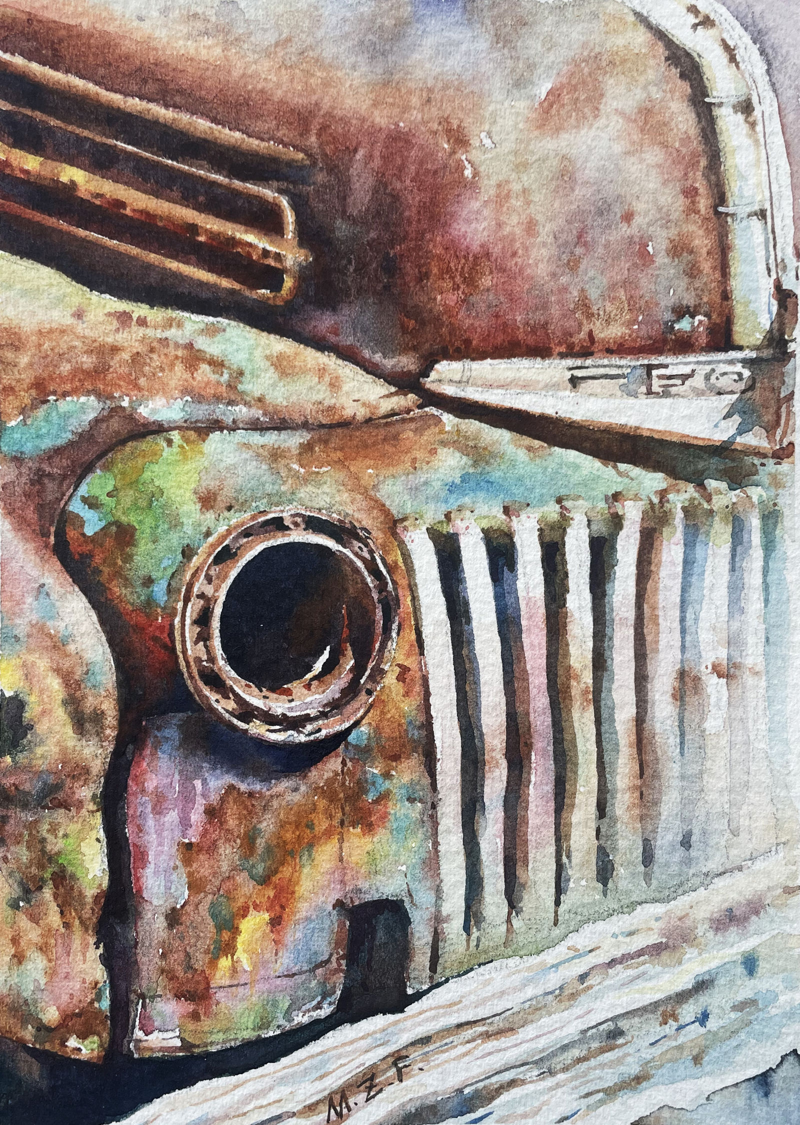 性感的铁锈—水彩《老爷车》插画图片壁纸