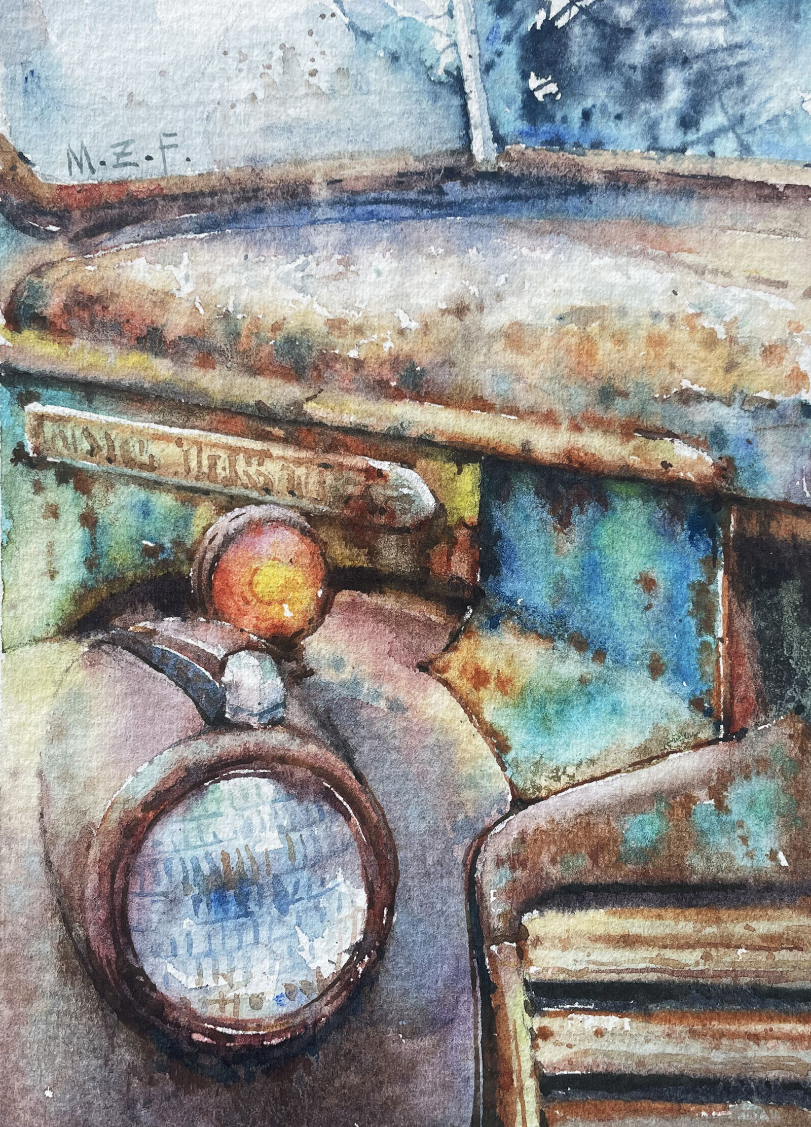 性感的铁锈—水彩《老爷车》插画图片壁纸