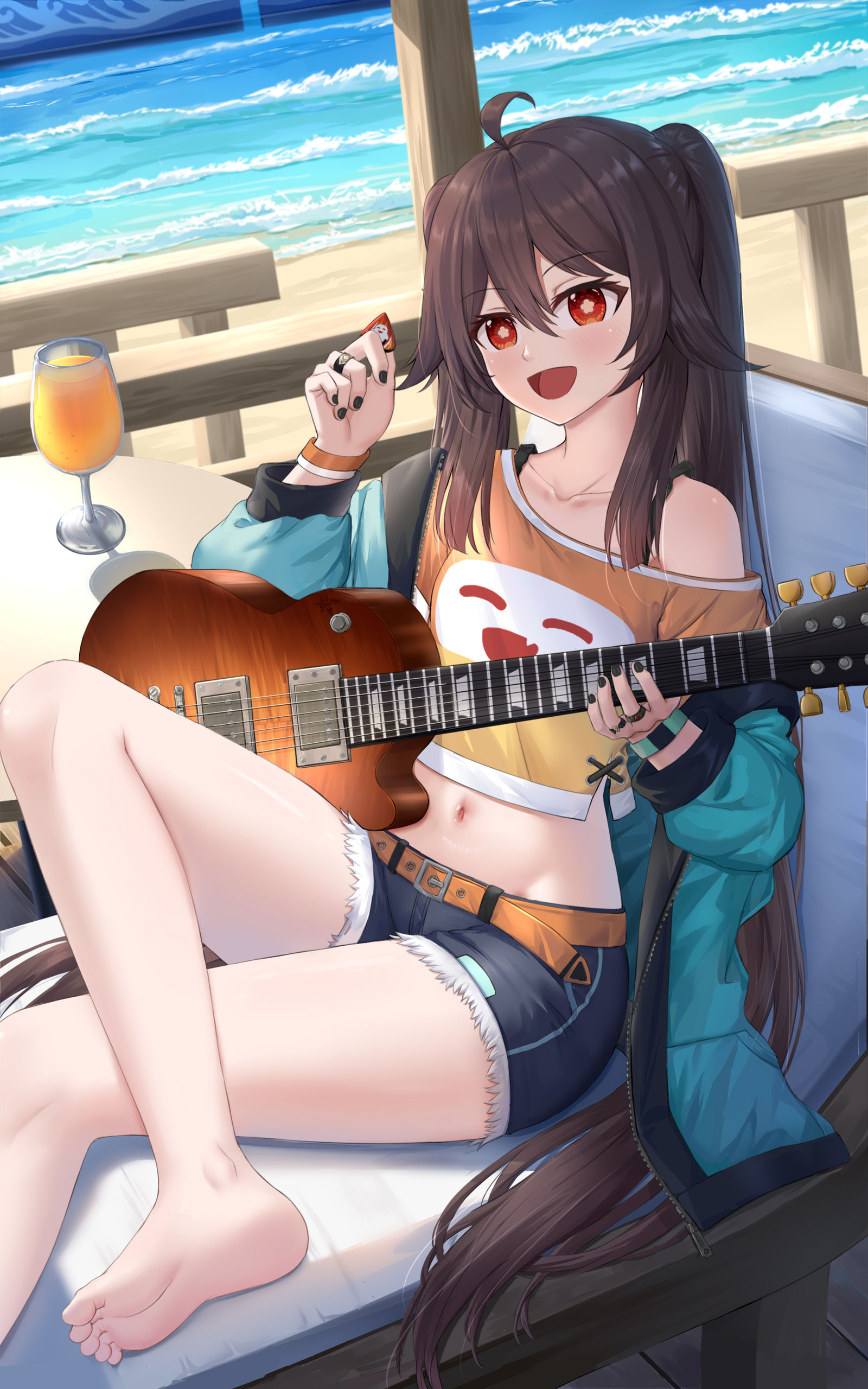 海边吉他桃qwq插画图片壁纸