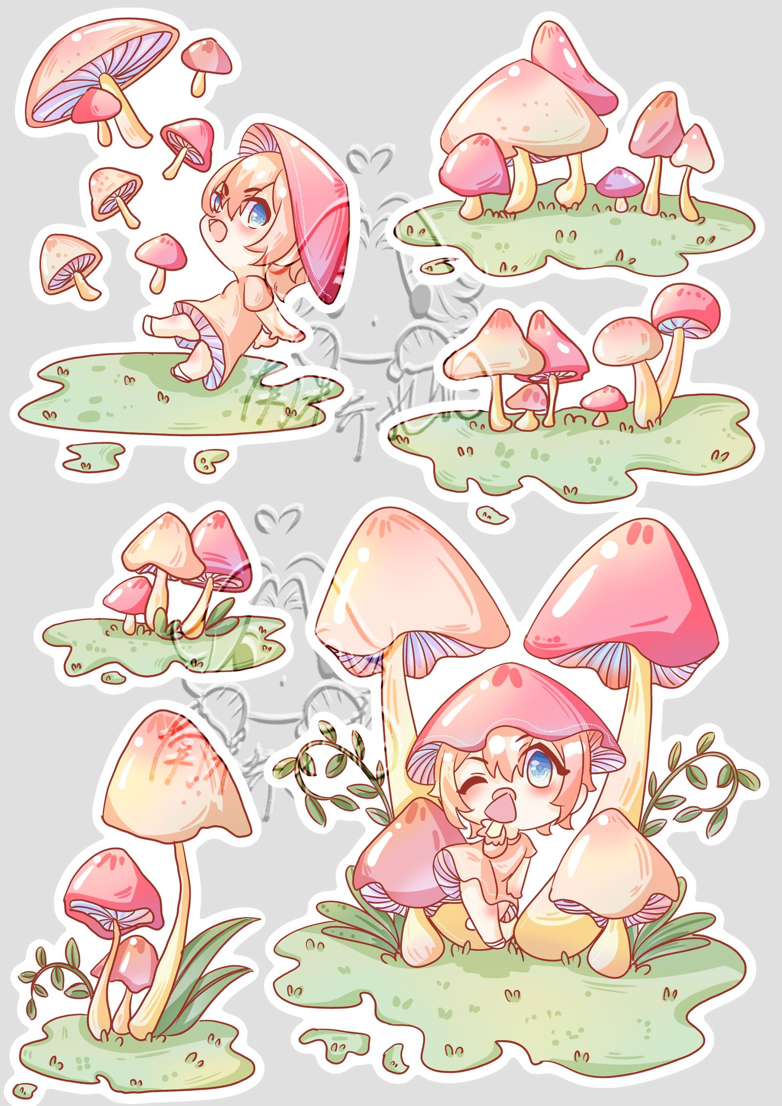 蘑菇女孩贴纸系列插画图片壁纸