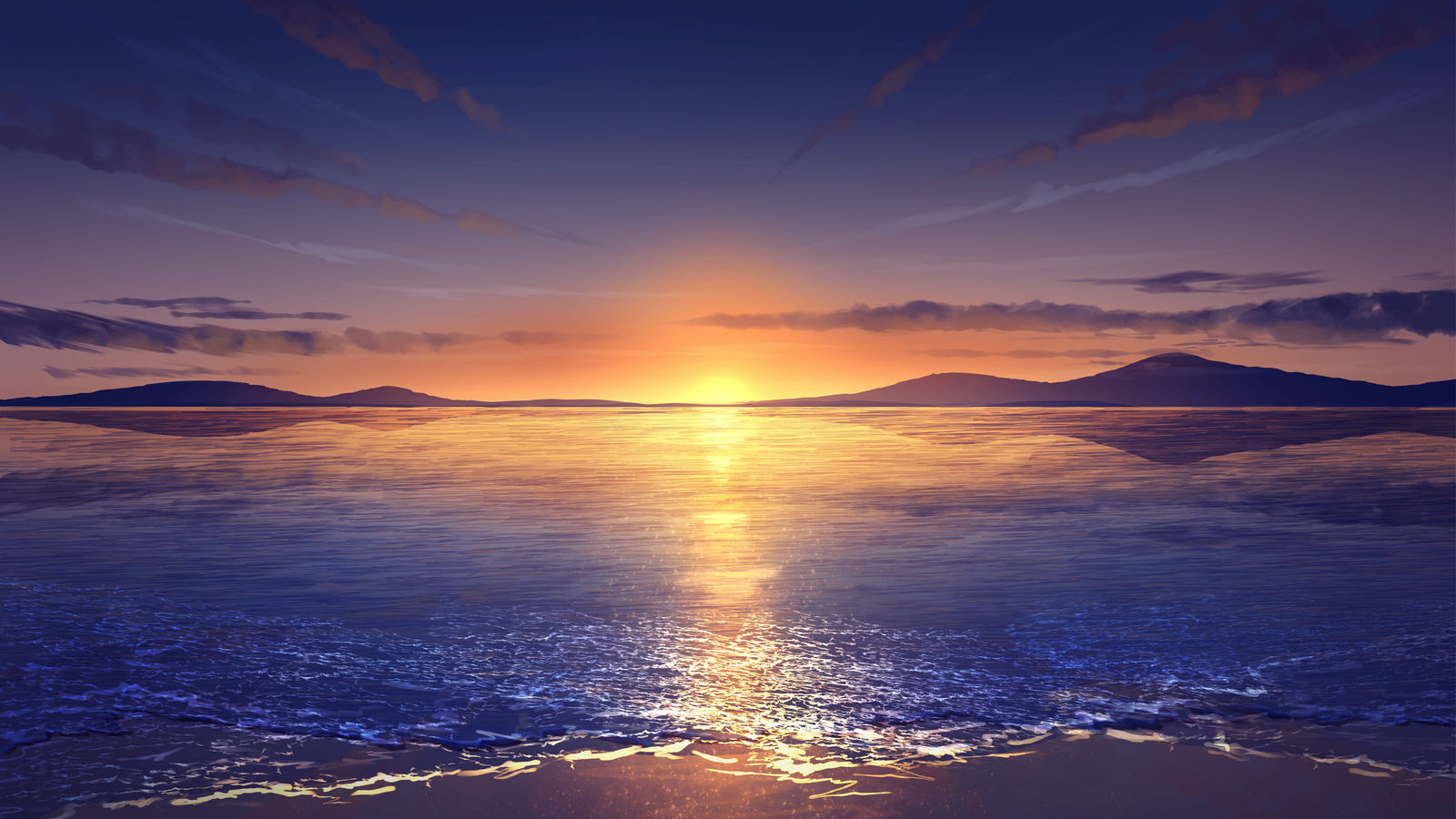 落日与海插画图片壁纸