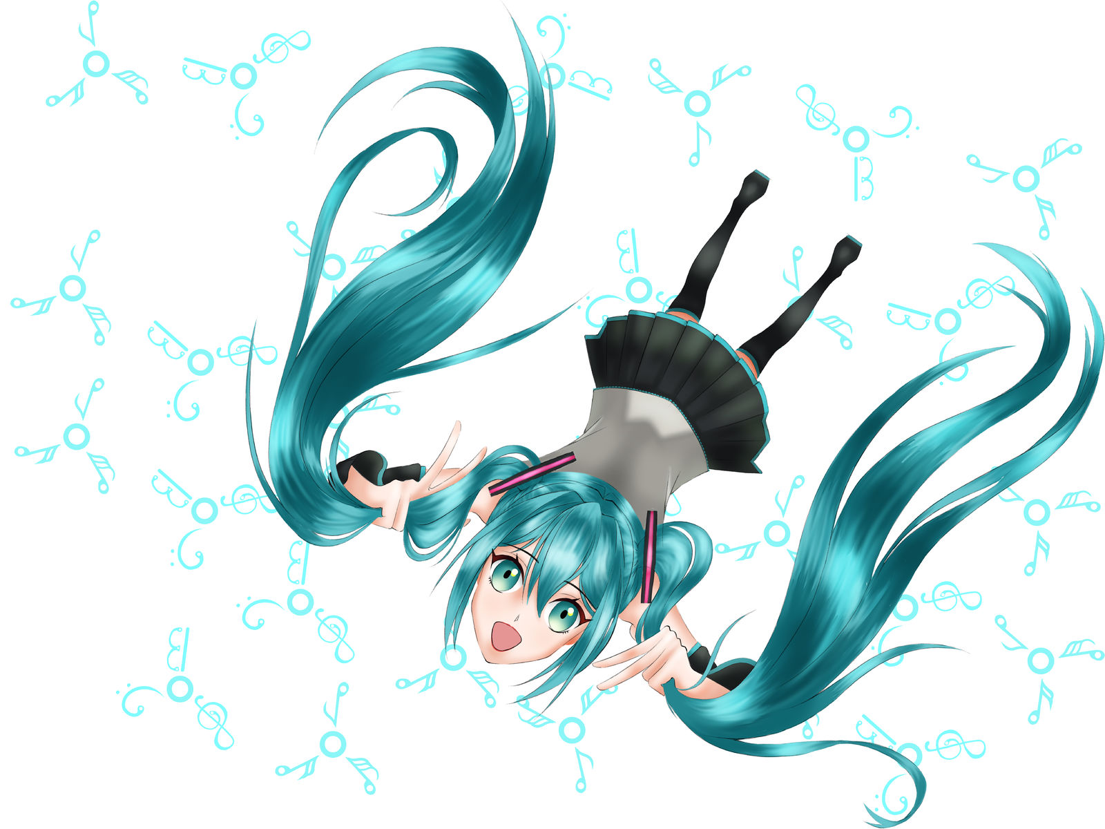 初音抓头发—俯视视角插画图片壁纸