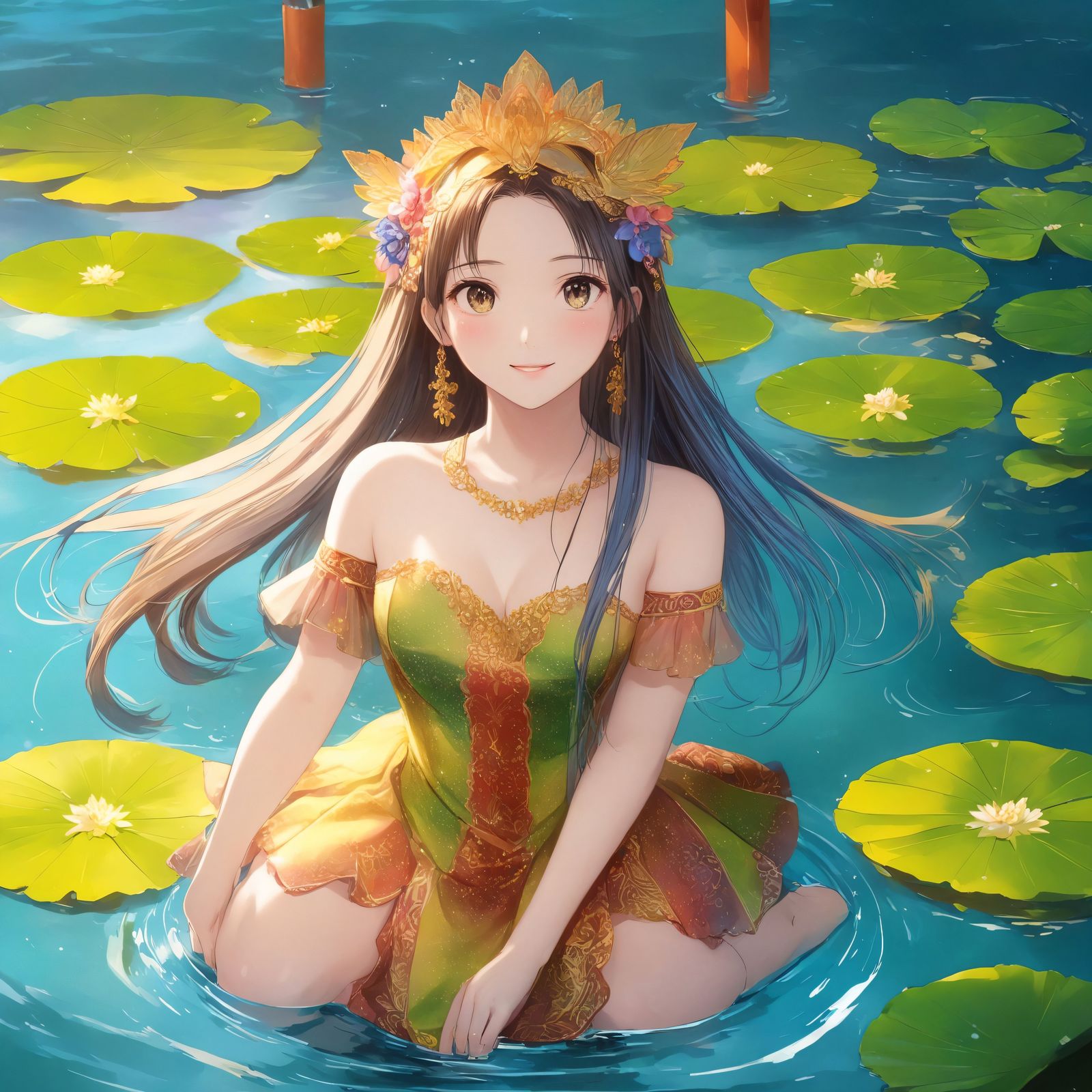 睡莲之女插画图片壁纸