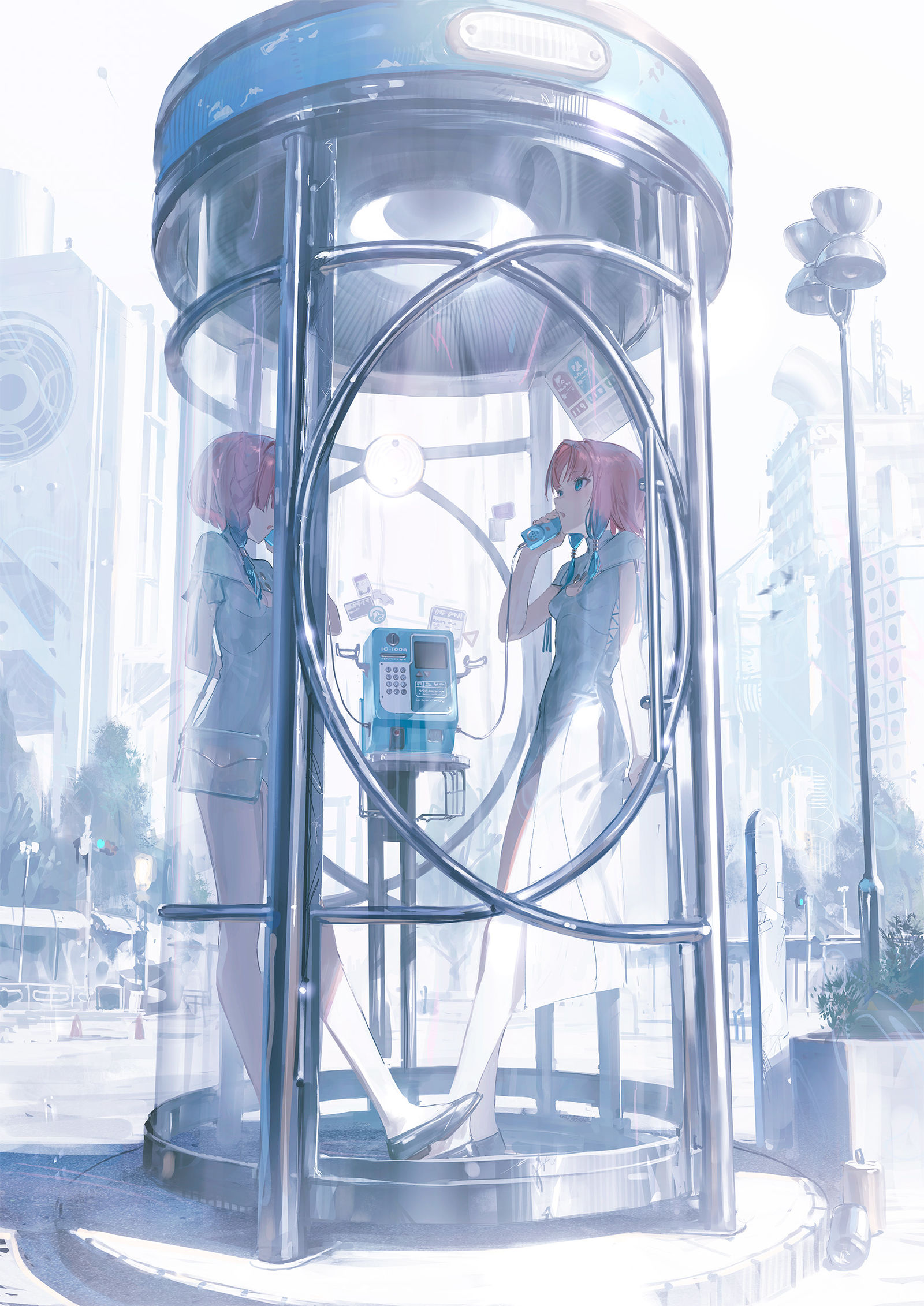 双人电话插画图片壁纸