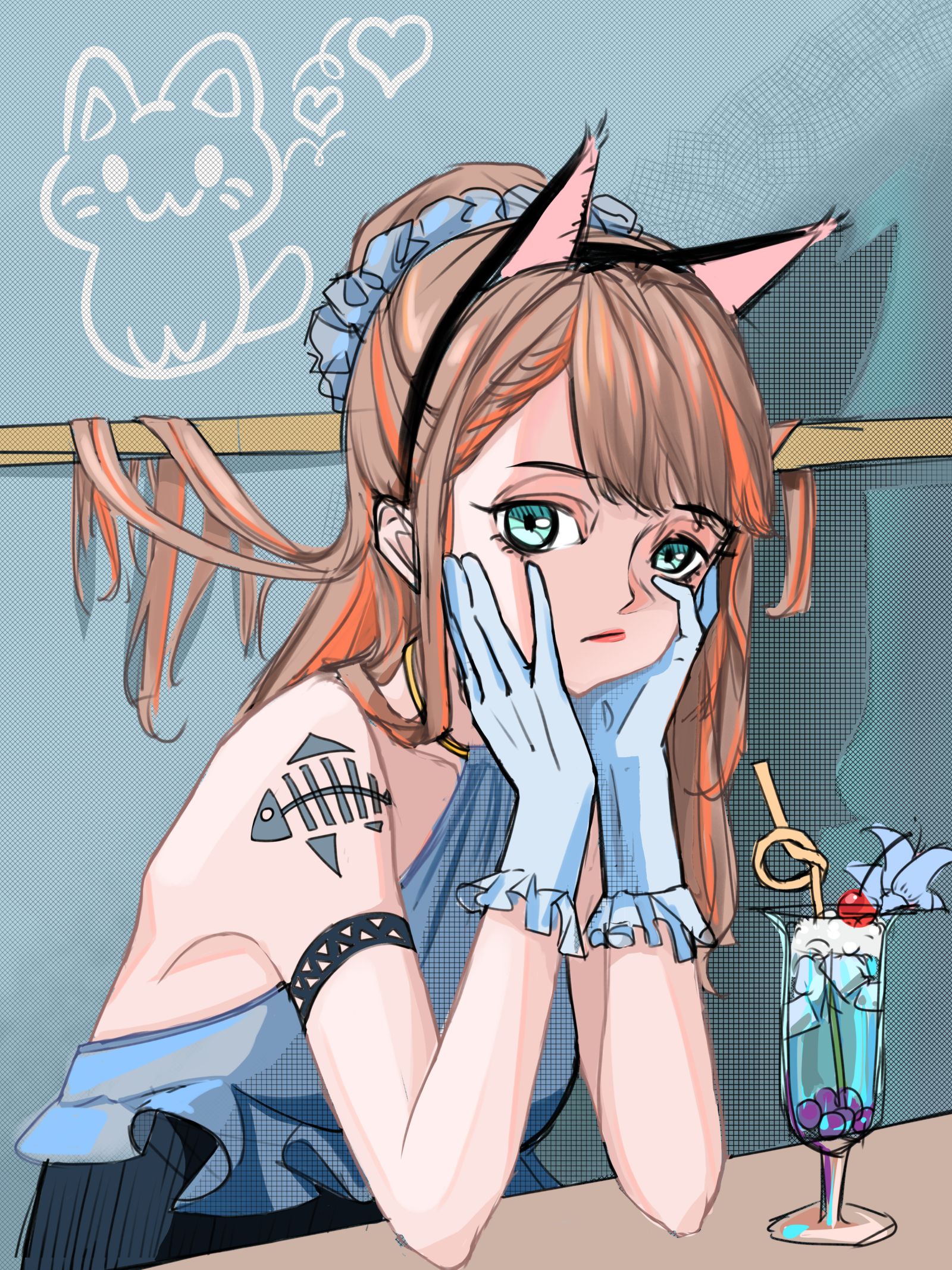 猫耳少女也有烦恼插画图片壁纸