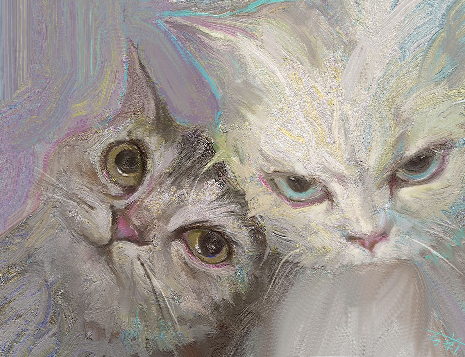 两只猫猫插画图片壁纸