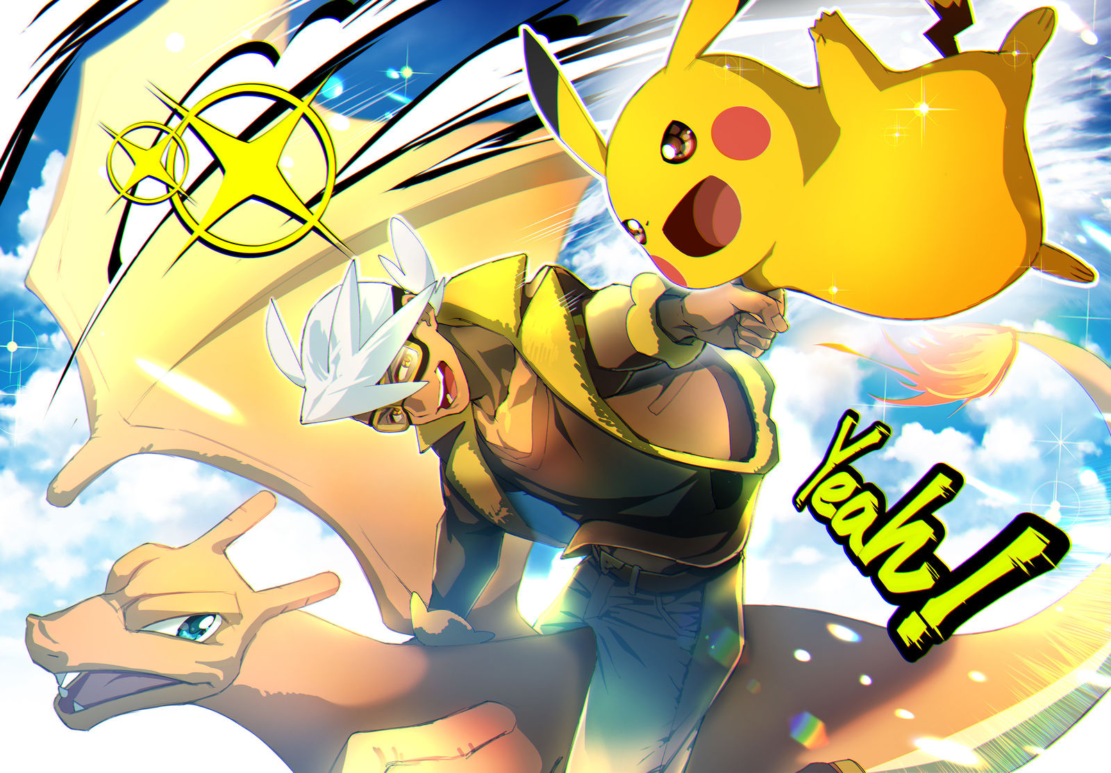 和博士一起飞翔的皮卡丘