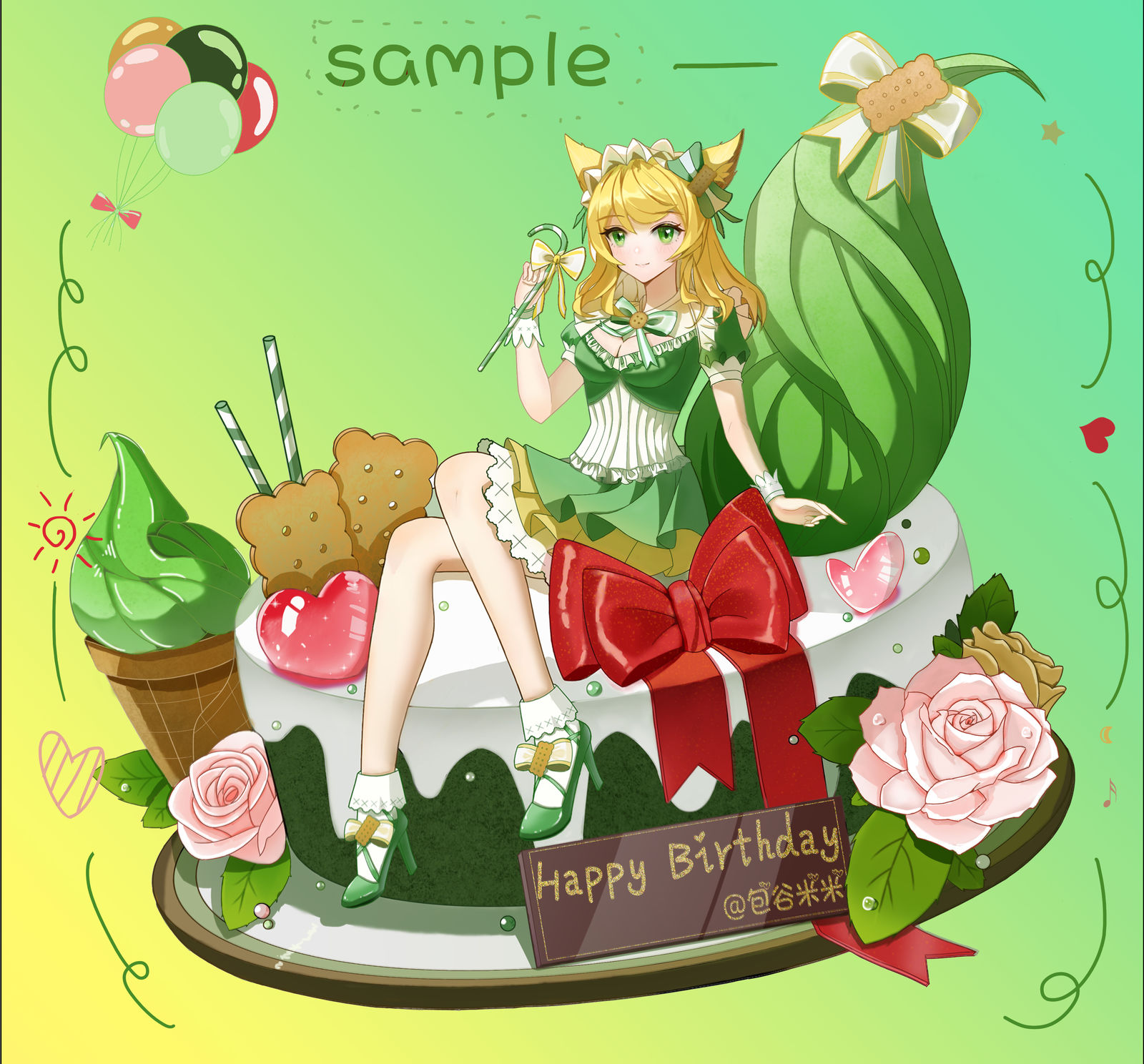 妲己请你吃抹茶蛋糕🍰插画图片壁纸