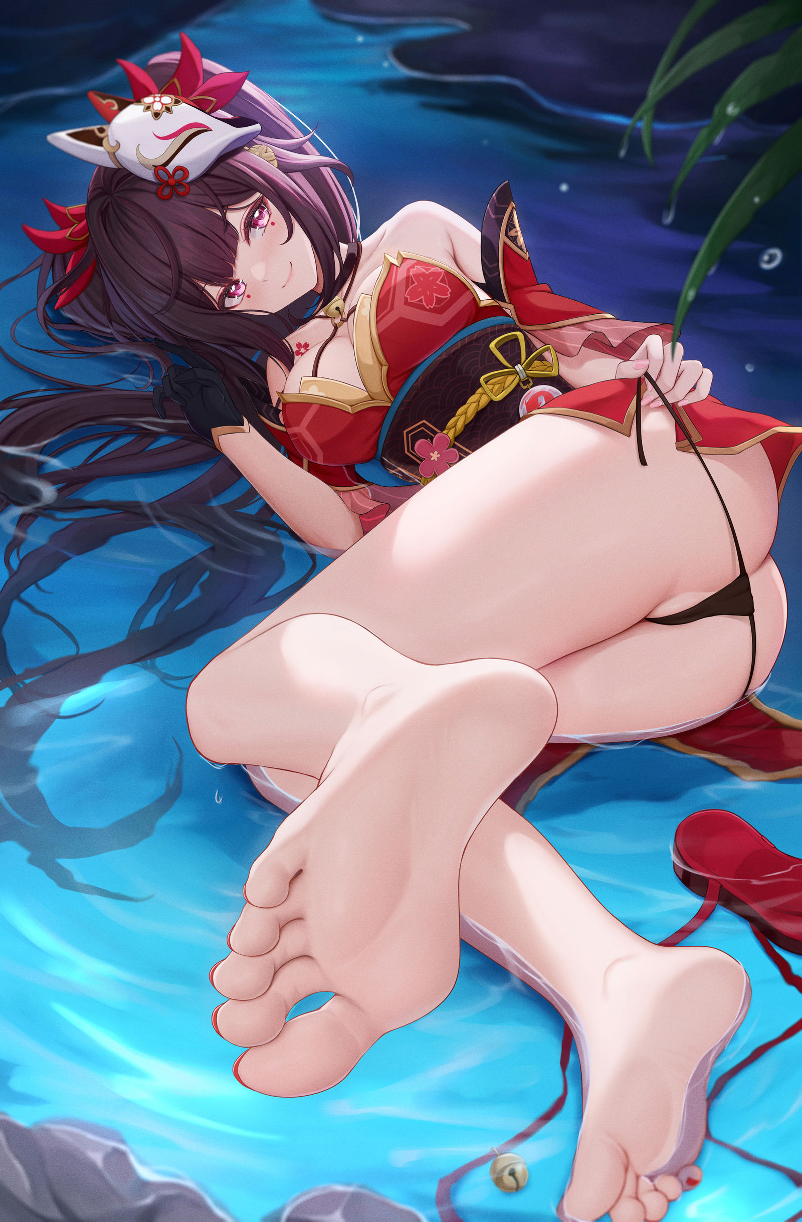 和花火在水面上玩耍插画图片壁纸