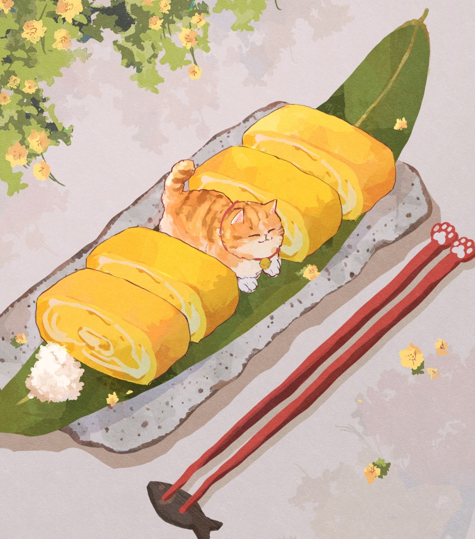 煎鸡蛋的猫插画图片壁纸