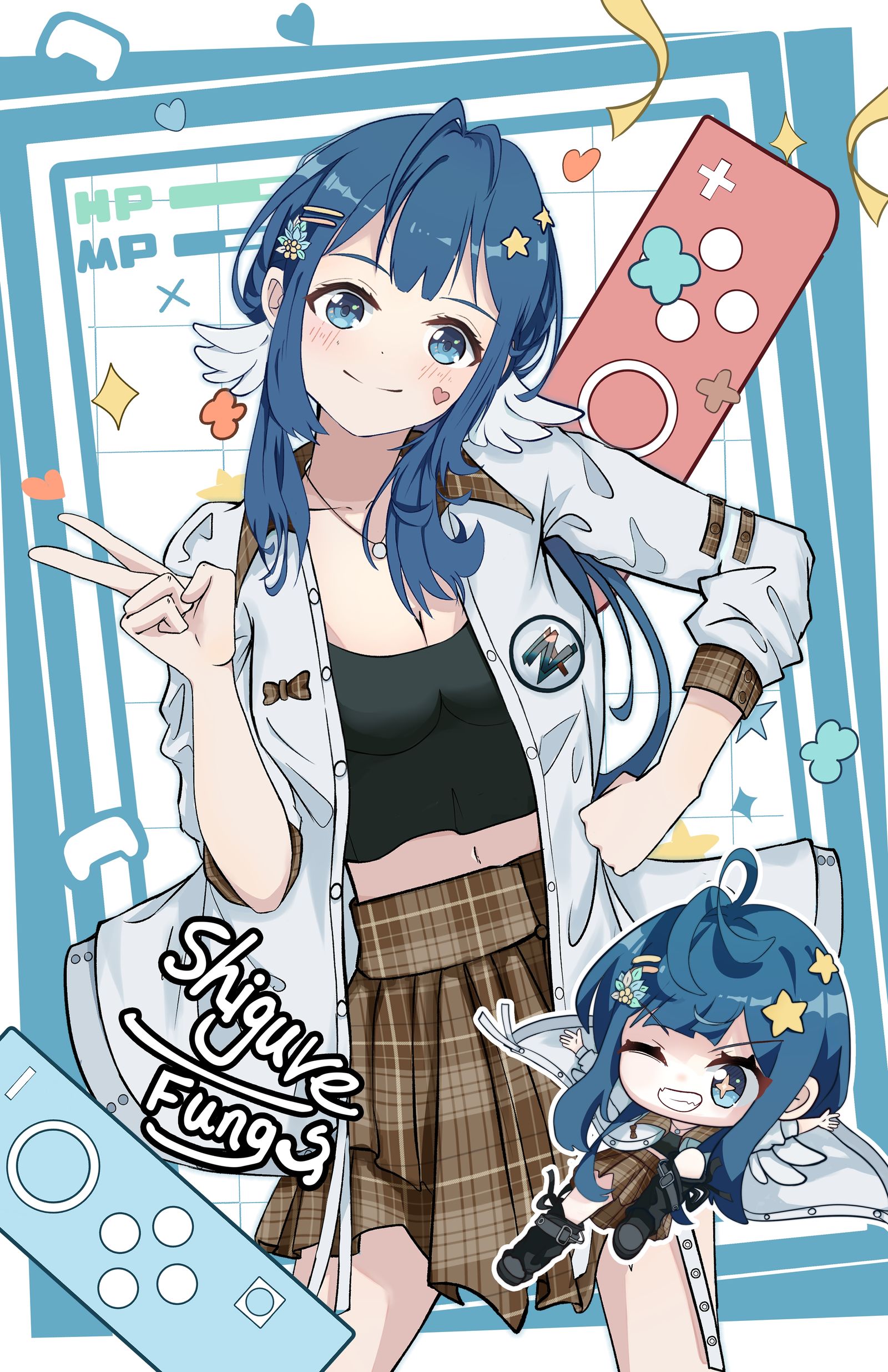 蓝发活泼少女