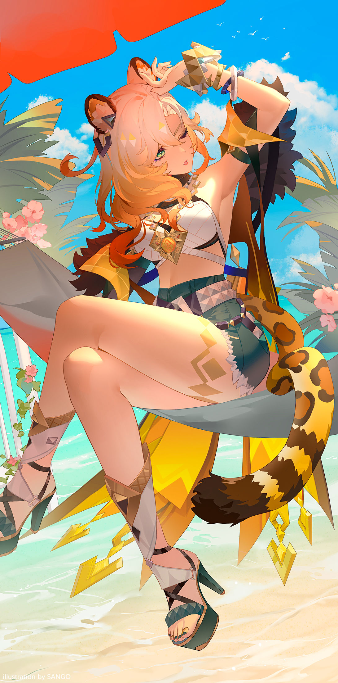 海边慵懒的希诺宁插画图片壁纸