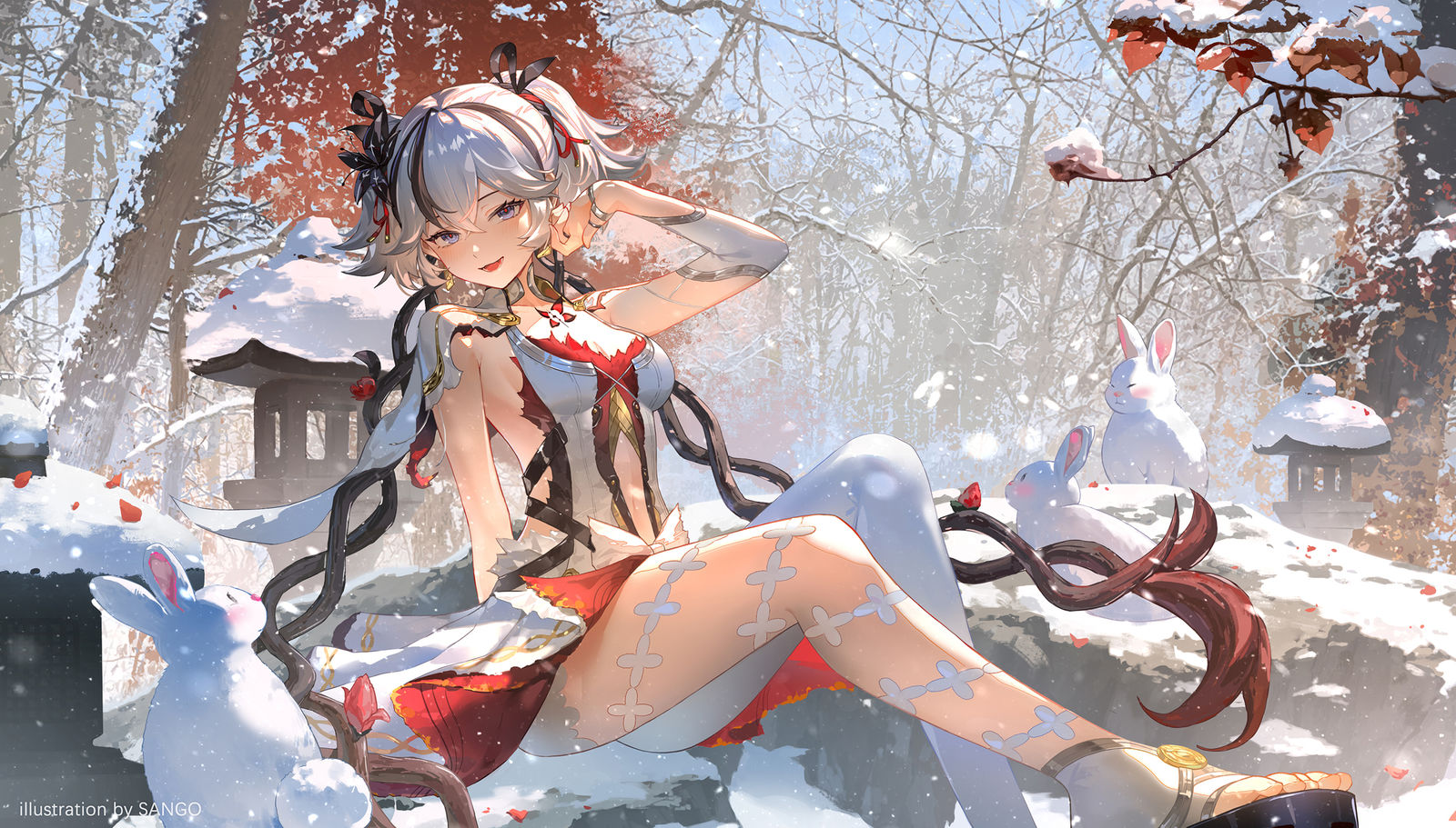 雪地里的椿插画图片壁纸