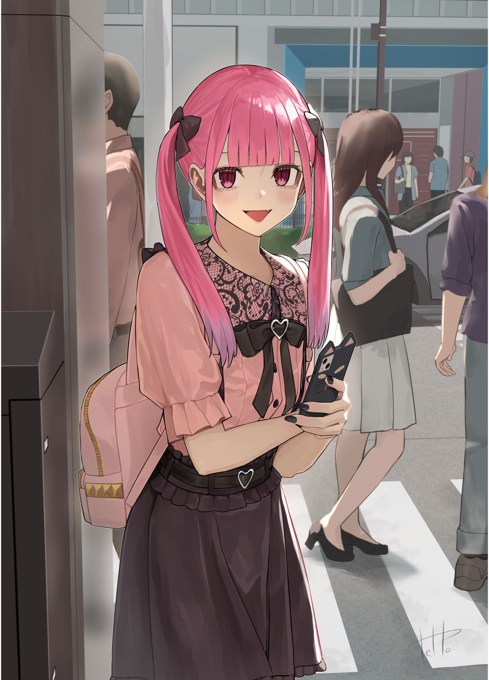 发现了自己的瞬间变成笑容小跑靠近的女孩子插画图片壁纸