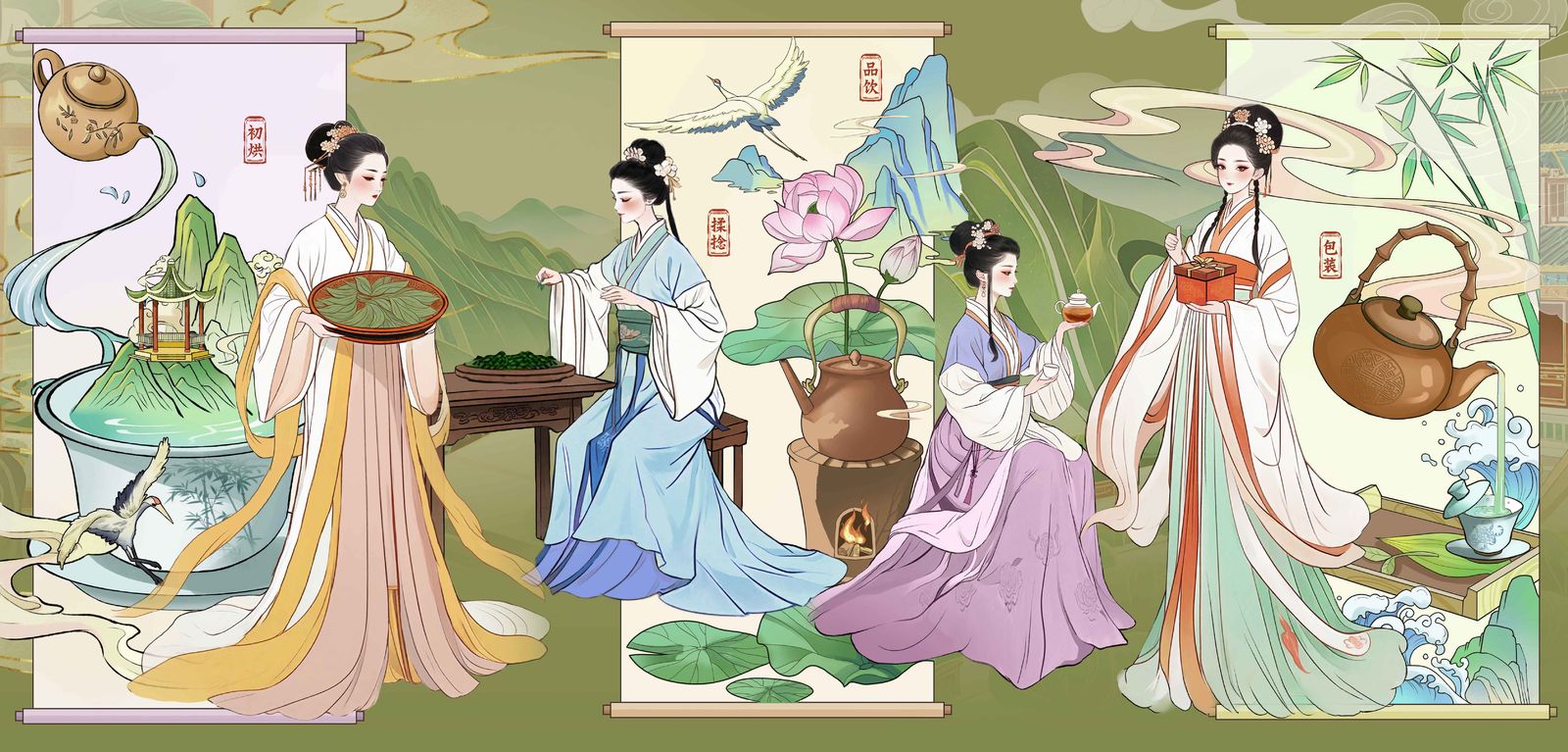 茶包装插画-茶文化制茶过程