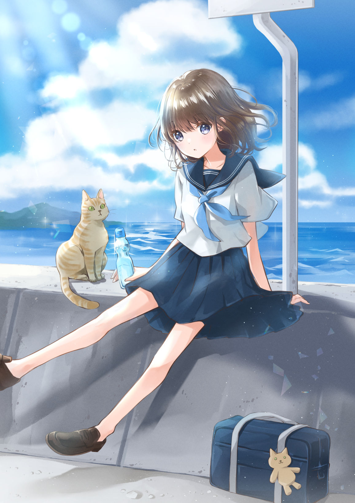 海边小镇的孩子插画图片壁纸