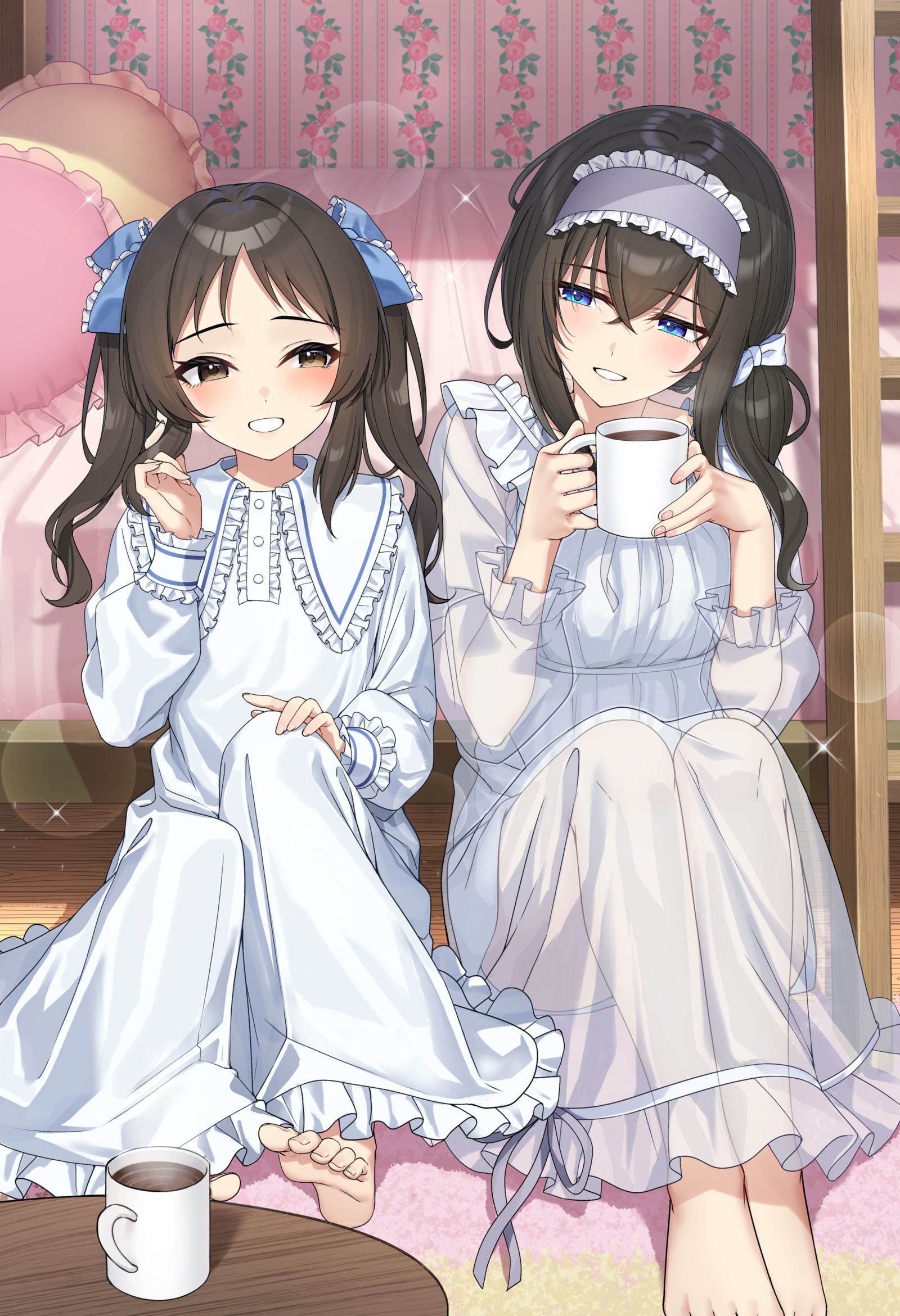 文香和亚里沙穿着睡衣的语言