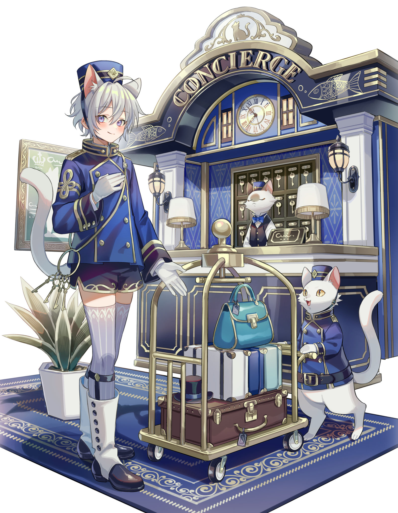 猫的酒店插画图片壁纸