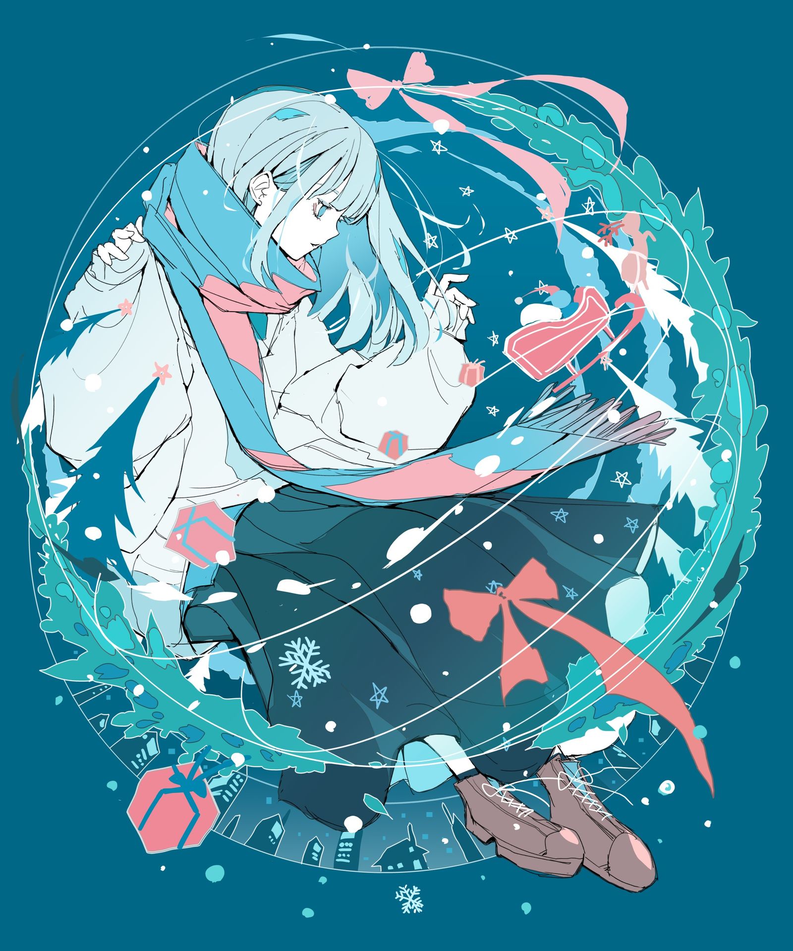 雪顶圣诞节。插画图片壁纸