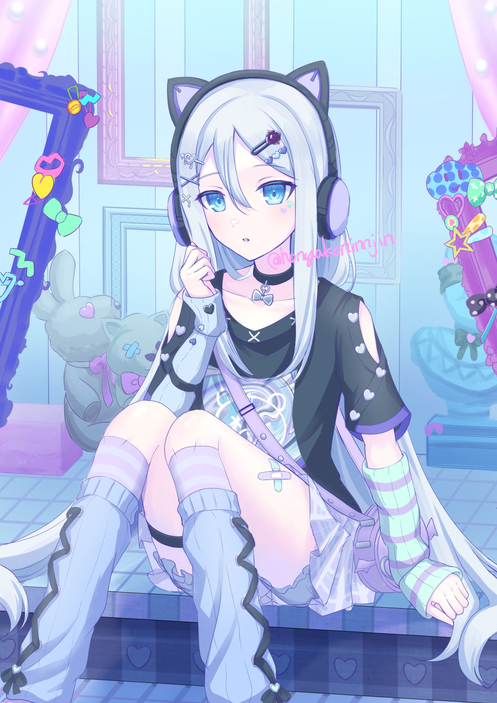 猫耳耳机奏插画图片壁纸