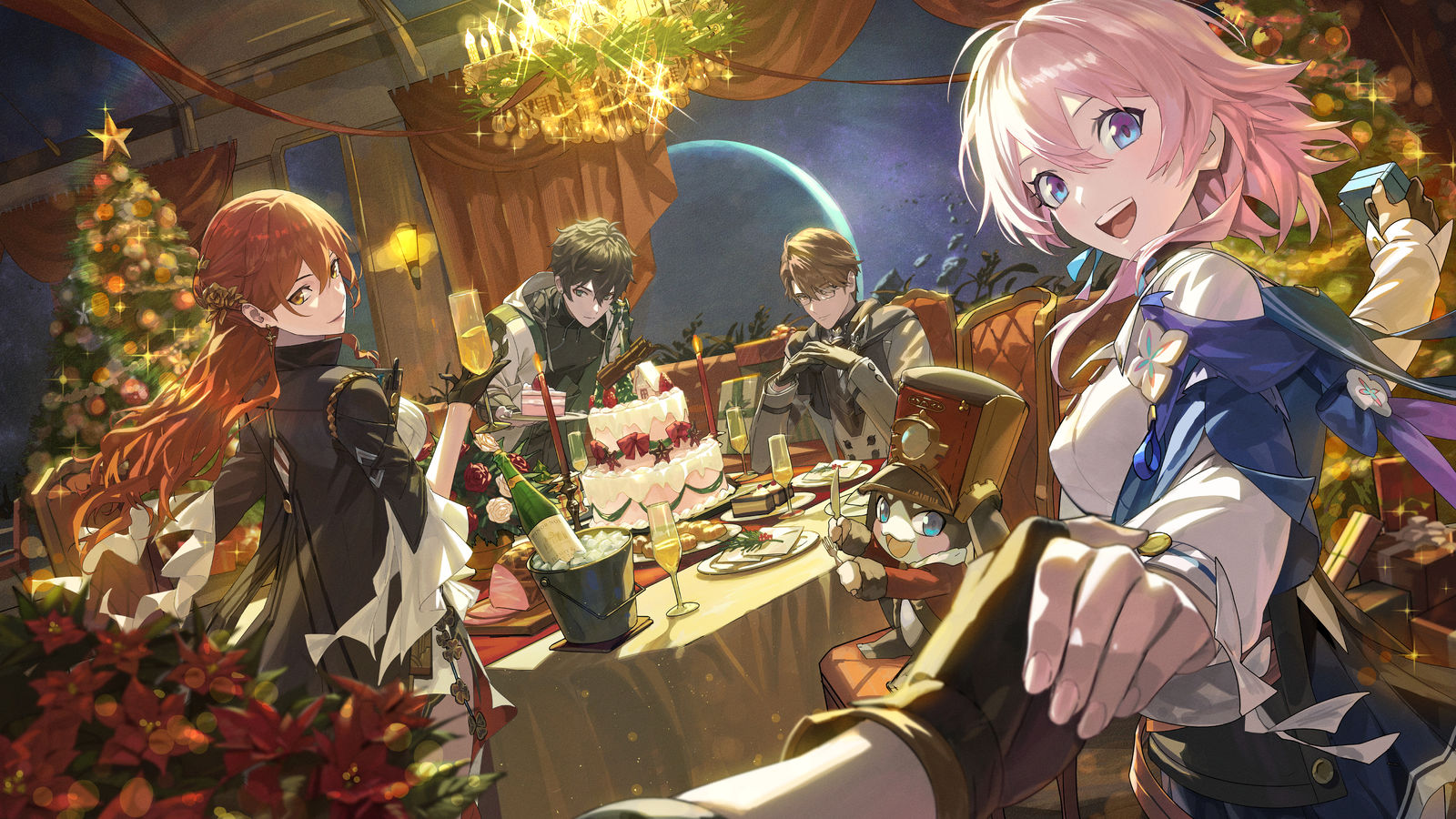 银河列车的圣诞节插画图片壁纸