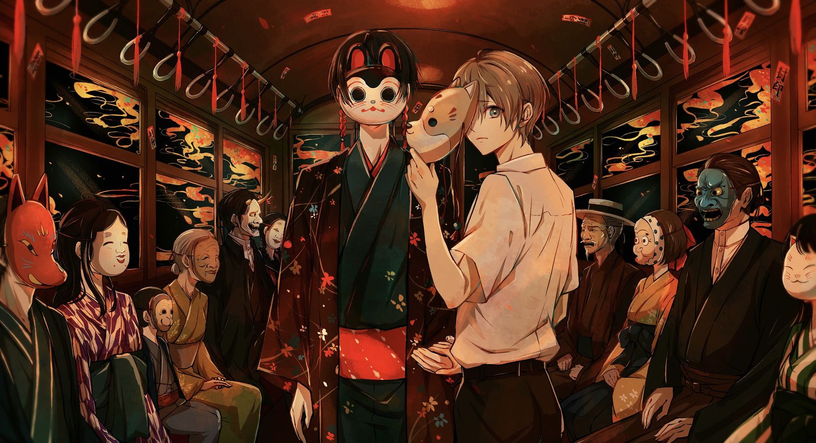 少年与异界电车插画图片壁纸